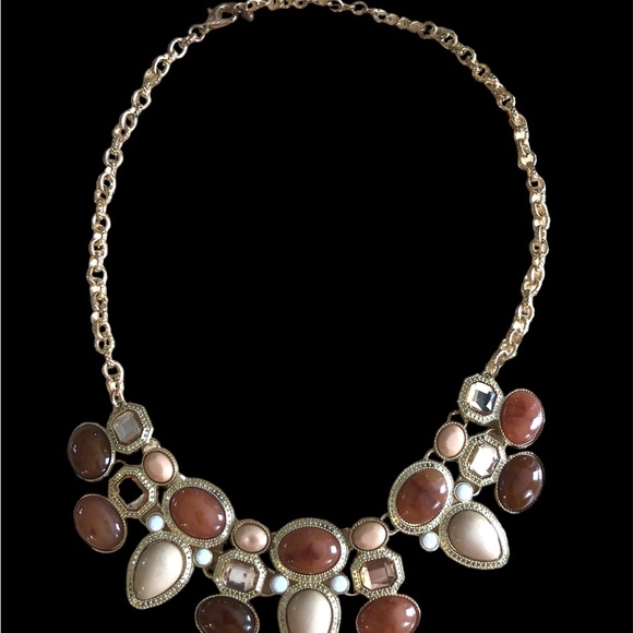 Peach‎ Brown Gold Tone Glam Bib Necklace 22 in - Picture 5 of 7